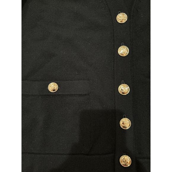 Chanel 20K Black Cashmere White Gold CC Logo Long Sleeve Cardigan Sweater 38 - Picture 7 of 16